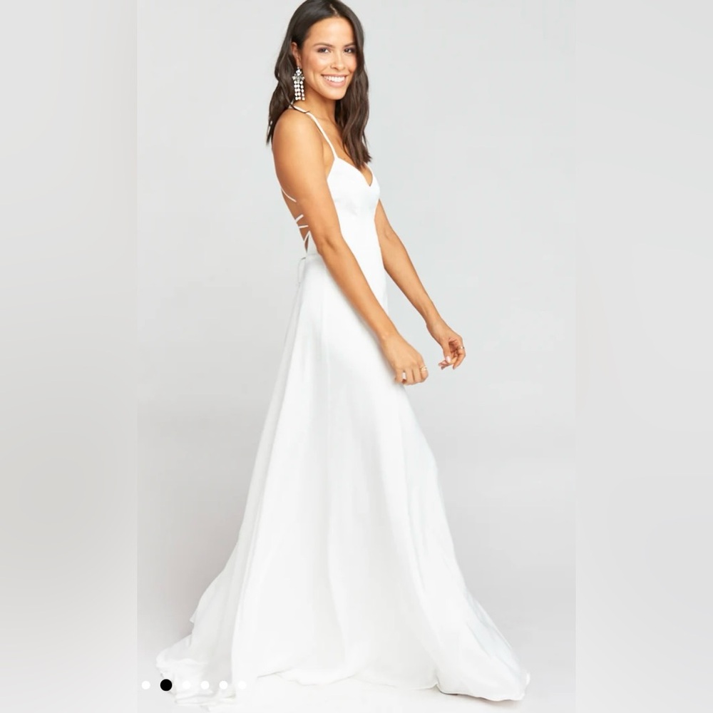 Show me your mumu godshaw goddess dress in ivory luxe satin size small